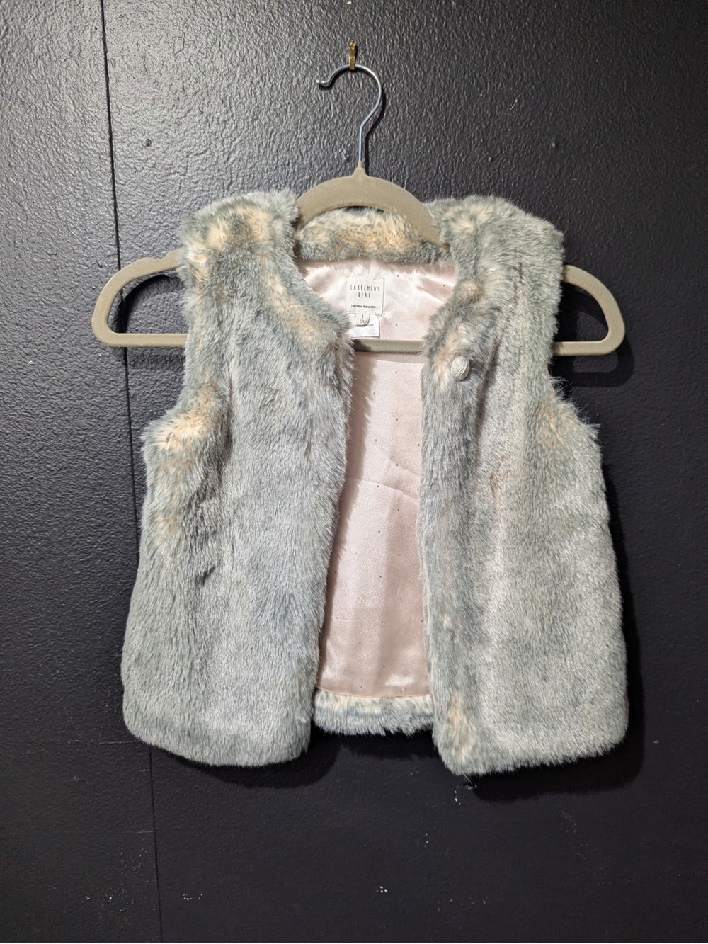 Faux Fur Vest in Light Gray with Pink Lining
